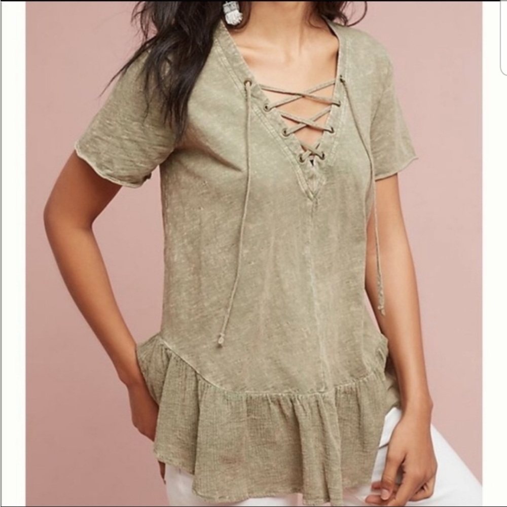 Anthro Eri + Ali Lace Up Peplum Top 004